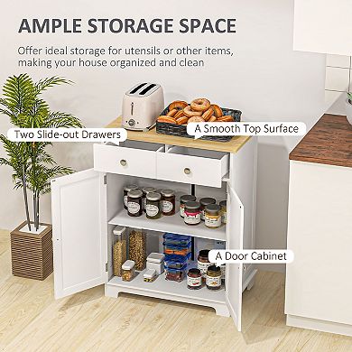 HOMCOM Kitchen Floor Cabinet Cupboard Multi use Sideboard Table with Solid Wood Top