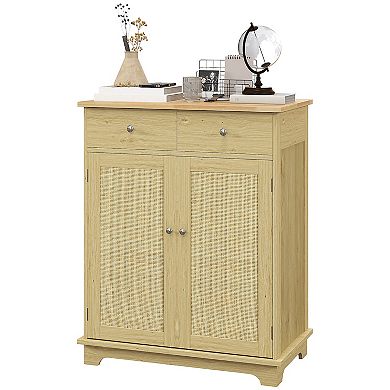 HOMCOM Kitchen Floor Cabinet Cupboard Multi use Sideboard Table with Solid Wood Top