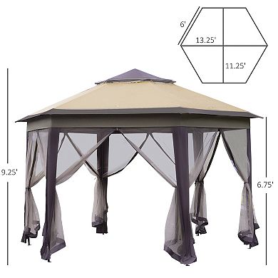 13.3' Hexagon Soft Top 2-tier Canopy Gazebo Shade W/ Steel Supporting Frame