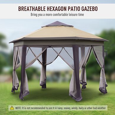 13.3' Hexagon Soft Top 2-tier Canopy Gazebo Shade W/ Steel Supporting Frame