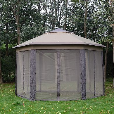 13.3' Hexagon Soft Top 2-tier Canopy Gazebo Shade W/ Steel Supporting Frame