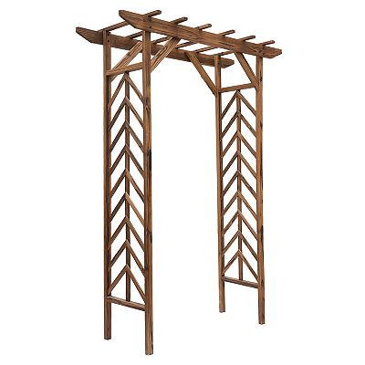 Outsunny Fir Wood Garden Arbor Arch Trellis Pergola Style Roof Climbing Vines Stained Wood 79 inch