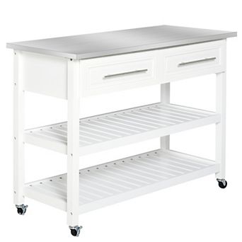 HOMCOM Kitchen Island with Stainless Steel Top, Shelves, Drawers -