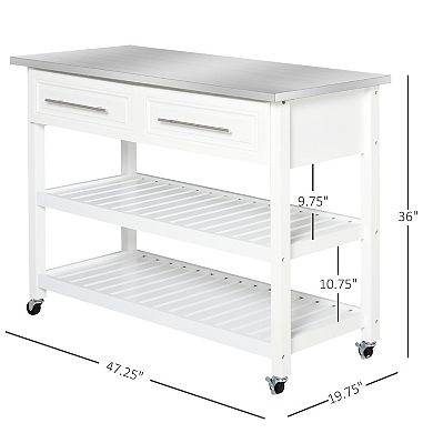 HOMCOM Kitchen Island with Stainless Steel Top, Shelves, Drawers -