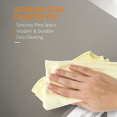 HOMCOM Kitchen Island with Stainless Steel Top, Shelves, Drawers -