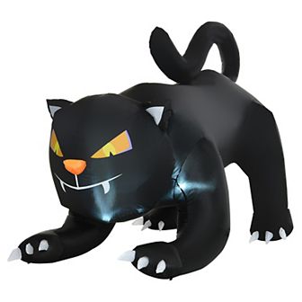 HOMCOM 6.2ft Inflatable Halloween Cat Blow Up LED Yard Display