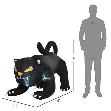 HOMCOM 6.2ft Inflatable Halloween Cat Blow Up LED Yard Display