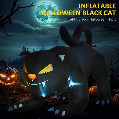 HOMCOM 6.2ft Inflatable Halloween Cat Blow Up LED Yard Display