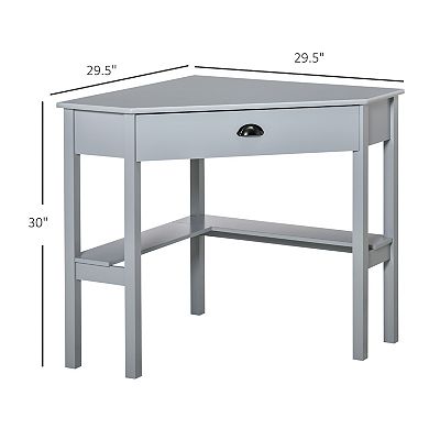 HOMCOM Corner Desk Triangle Computer Desk with Drawer and Storage Shelves for Small Space Home Office Workstation for Living Room Bedroom White