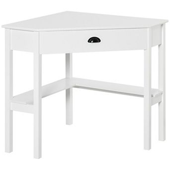 Wooden Corner Computer Desk W/ 2 Storage Shelves & Drawer For Small Rooms, White