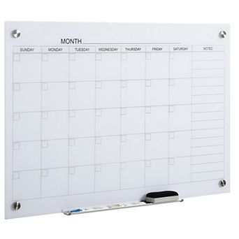 Wall Mounted Glass Organizational Daily Activity Board W/markers And Dry Eraser