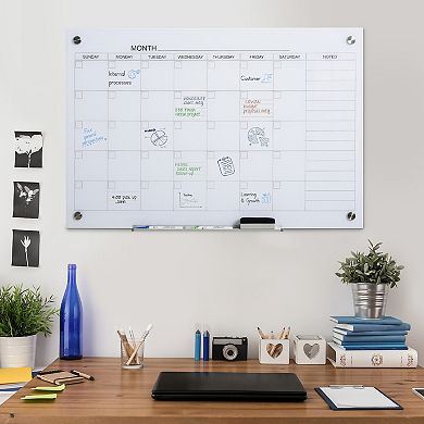 Wall Mounted Glass Organizational Daily Activity Board W/markers And Dry Eraser