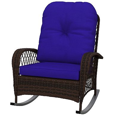 Outdoor Pe Rattan Rocking Chair, Wicker Porch Rocker W/ Soft Cushion, Grey