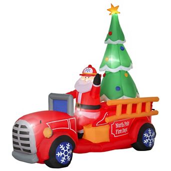 7.5ft Christmas Holiday Yard Inflatable Blow Up Santa Fire Truck W/ Tree & Led