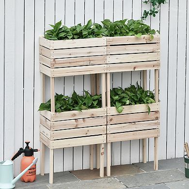Raised Garden Beds, Set Of 4 Wood Box Planters, Draining, Flowers, Herbs