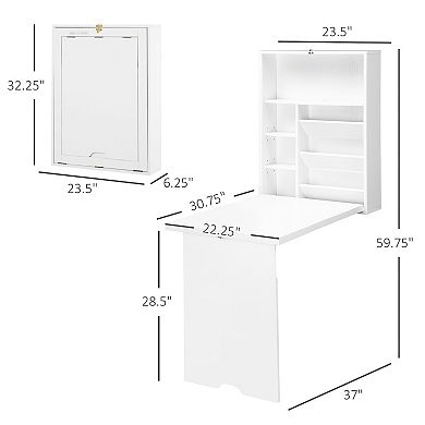 HOMCOM Compact Fold Out Wall Mounted Convertible Desk With Storage White
