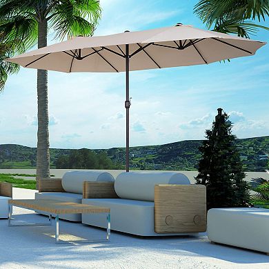 Outsunny 15ft Patio Umbrella Double Sided Outdoor Market Extra Large Umbrella with Crank Handle for Deck Lawn Backyard and Pool Cream White
