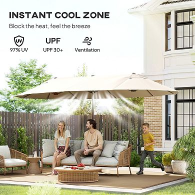 Outsunny 15ft Extra Large Double Patio Umbrella for Pool
