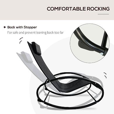 Outdoor Patio Rocker Chair W/ Removeable Pillow & Safety Stoppers Porch Black