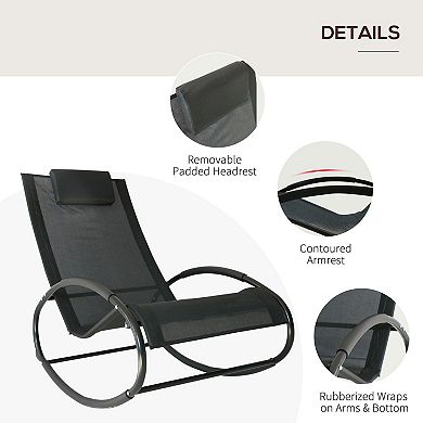 Outdoor Patio Rocker Chair W/ Removeable Pillow & Safety Stoppers Porch Black