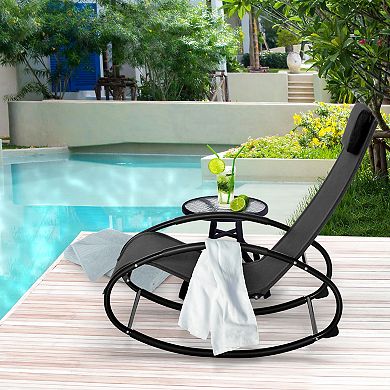 Outdoor Patio Rocker Chair W/ Removeable Pillow & Safety Stoppers Porch Black