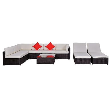 Outsunny 9 Piece Outdoor Patio PE Rattan Wicker Sofa Sectional Furniture Set