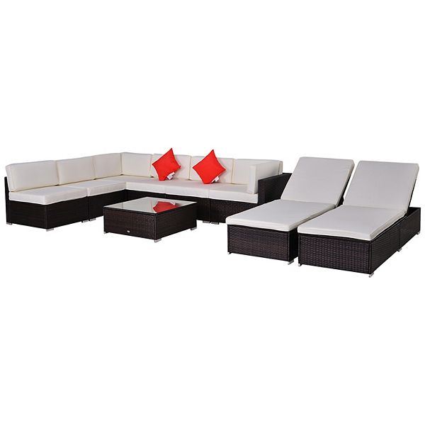 Outsunny 9 Piece Outdoor Patio PE Rattan Wicker Sofa Sectional