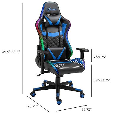 Racing Video Playing Chair With Lights, Support Pillow And Lumbar Cushion Blue