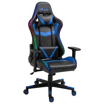 Racing Video Playing Chair With Lights, Support Pillow And Lumbar Cushion Blue