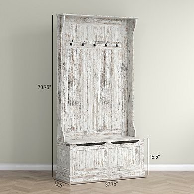 HOMCOM 3-In-1 Hall Tree Storage Bench and Coat Rack