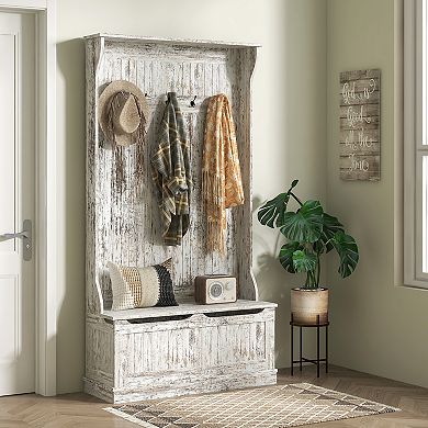 HOMCOM 3-In-1 Hall Tree Storage Bench and Coat Rack