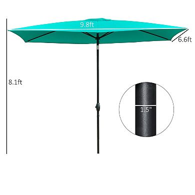 6.6' X 10' Rectangular Market Umbrella For Patio Outdoor Table W/ Crank, Teal