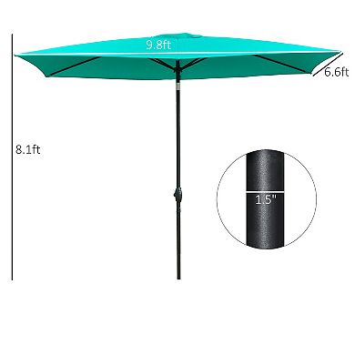 6.6' X 10' Rectangular Market Umbrella For Patio Outdoor Table W/ Crank, Blue
