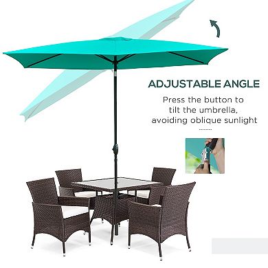 6.6' X 10' Rectangular Market Umbrella For Patio Outdoor Table W/ Crank, Teal