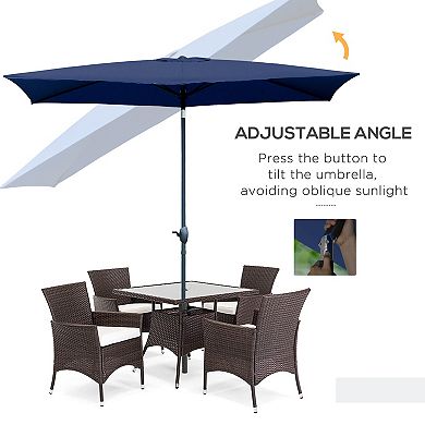 6.6' X 10' Rectangular Market Umbrella For Patio Outdoor Table W/ Crank, Blue