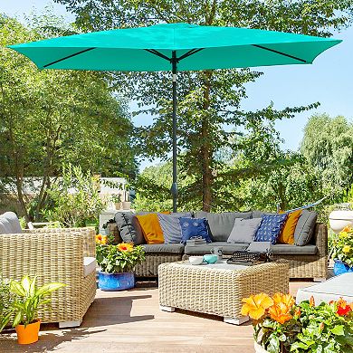 6.6' X 10' Rectangular Market Umbrella For Patio Outdoor Table W/ Crank, Teal