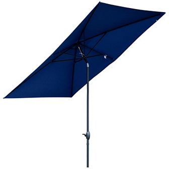 6.6' X 10' Rectangular Market Umbrella For Patio Outdoor Table W/ Crank, Teal
