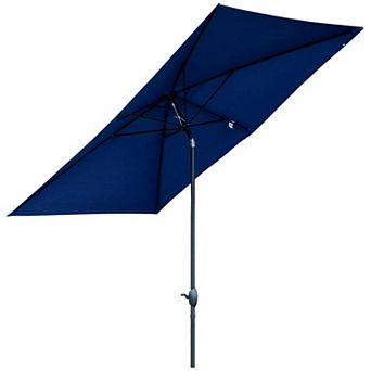 6.6' X 10' Rectangular Market Umbrella For Patio Outdoor Table W/ Crank, Teal