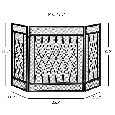 3-panel Folding Fireplace Screen, Home Metal Mesh Fire Spark Guard, Black