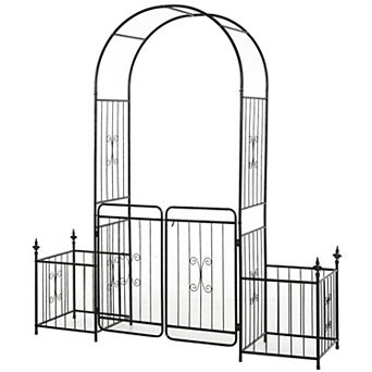 Outsunny 87 in Metal Garden Arbor Arch Gate w/ 2 Side Planter Boxes & Vine Frame