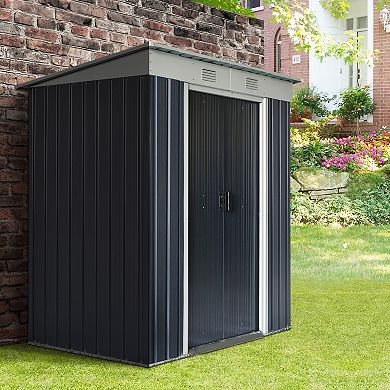 Outsunny 7' x 4'  Backyard Garden Tool Storage Shed with Dual Locking Doors 2 Air Vents and Strong Steel Construction