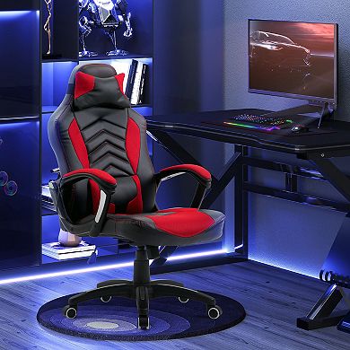 HOMCOM Massage Computer Gaming Chair Racing Style Ergonomic Heated Desk Chair Swivel Rolling Chair 6 Vibrating Point Headrest and Adjustable Height Red / Black