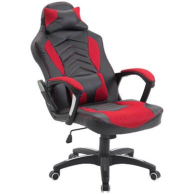 HOMCOM Massage Computer Gaming Chair Racing Style Ergonomic Heated Desk Chair Swivel Rolling Chair 6 Vibrating Point Headrest and Adjustable Height Red / Black
