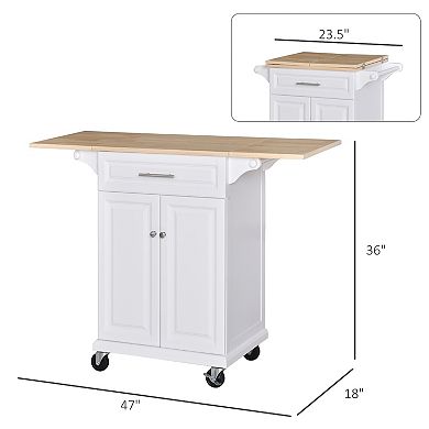 Kitchen Island Cart On Wheels With Extended Counter Drawer Cabinet Towel Racks