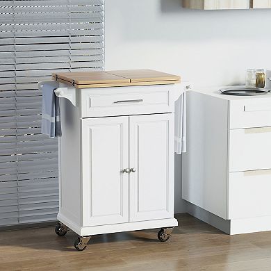 Kitchen Island Cart On Wheels With Extended Counter Drawer Cabinet Towel Racks