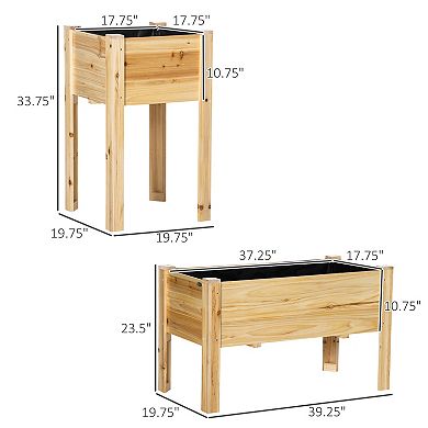 Raised Garden Bed, Set of 3 Wood Box and Trough Planters, Draining