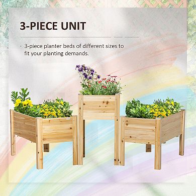 Raised Garden Bed, Set of 3 Wood Box and Trough Planters, Draining