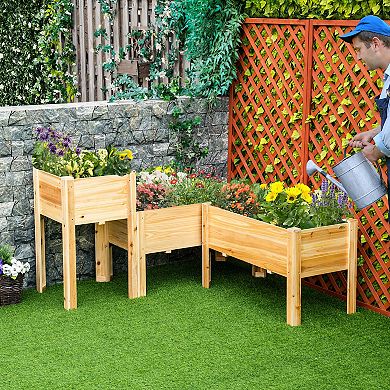 Raised Garden Bed, Set of 3 Wood Box and Trough Planters, Draining