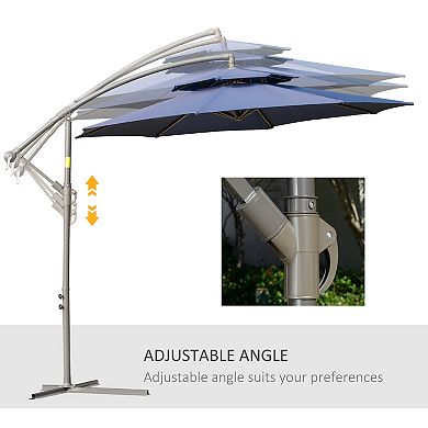 Outsunny 9FT Patio Cantilever Umbrella with Cross Base, Offset Hanging Umbrella with Crank Handle and 8 Ribs for Garden Backyard Beach, Beige