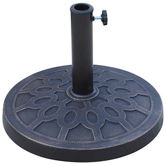 Round Decorative Cast Stone Umbrella Holder Base, 17.75-inch, Bronze Finish